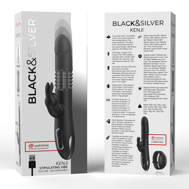 BLACK&SILVER - KENJI VIBRADOR RABBIT UP & DOWN + CONTROLO REMOTO WATCHME