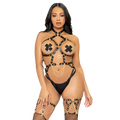 LEG AVENUE - KINK - ARNÊS DE ANEL DE CORAO TEDDY TAMANHO S - PRETO
