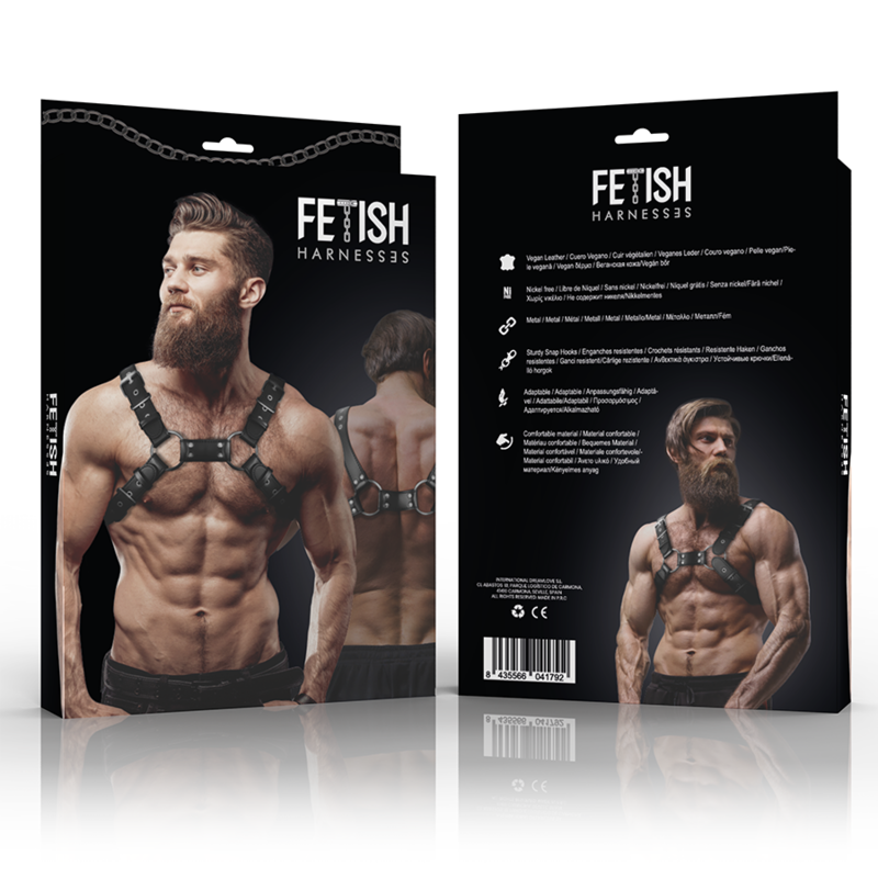 FETISH SUBMISSIVE ATTITUDE - ARNÊS DE BULLDOG DE PEITO DE COURO ECOLÓGICO AJUSTVEL PARA HOMENS