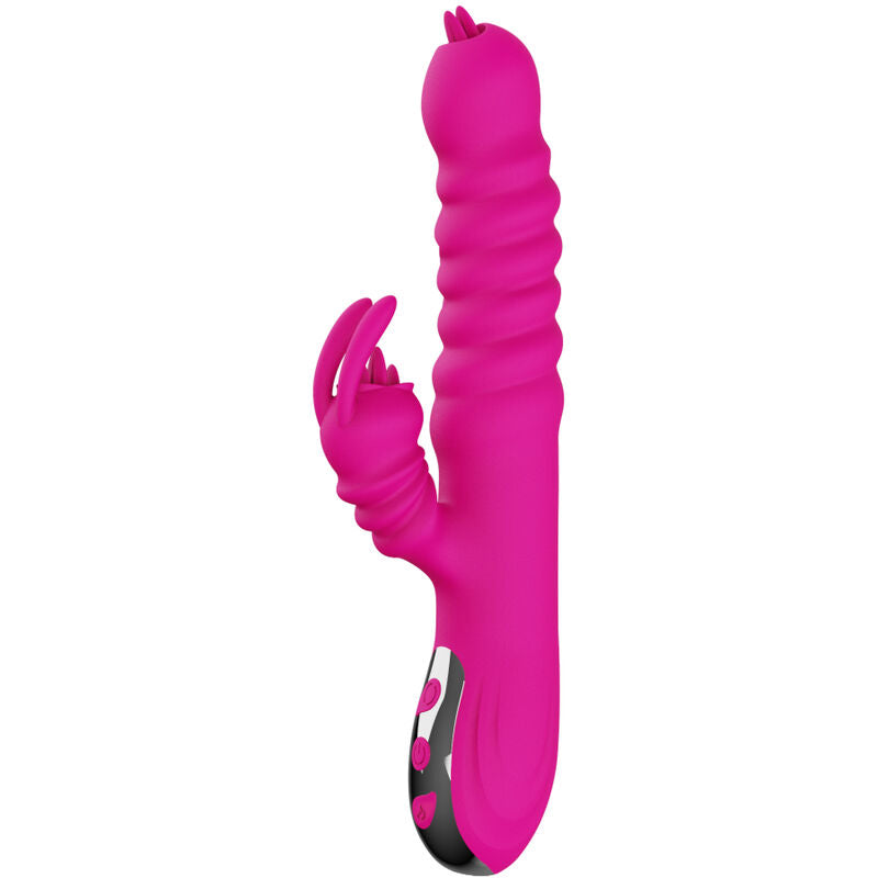 ARMONY - VIBRADOR MULTIFUNCIONAL DE LÍNGUA DUPLA DE COELHO FÚCSIA EFEITO DE CALOR