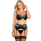 SUBBLIME - CONJUNTO DE 3 PEAS SUTI + TANGA + LIGA DE RENDA PRETO L/XL