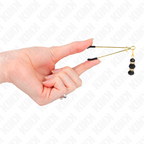 KINK - PINÇAS FINAS DOURADAS COM 3 CONTAS DE VIDRO PRETAS 7 CM