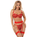 SUBBLIME - 954321 SUTIÃ COM ESTAMPA DE CORAÇÃO + TANGA + CINTO-LIGA VERMELHO S/M