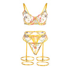 SUBBLIME - 954352 SUTIÃ + TANGA + CINTO-LIGA DESIGN FLORAL AMARELO L/XL
