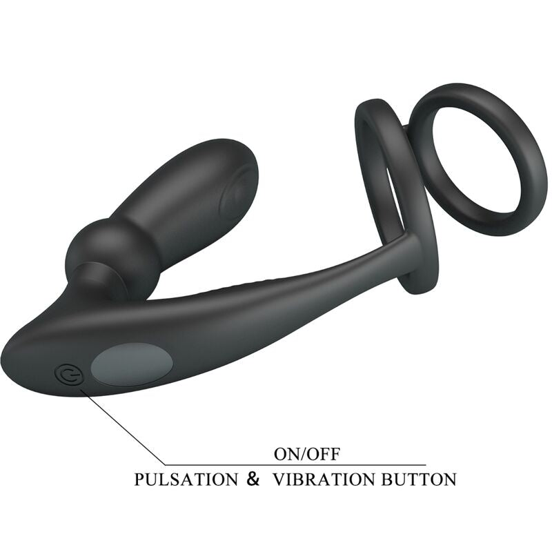 PRETTY LOVE - ANEL PENIS EMONI + PLUG ANAL 12 VIBRAÇÕES PRETO