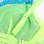 SUBBLIME - 955311 CONJUNTO DE SUTIÃ COM RENDA E LIGAS VERDE E AZUL S/M