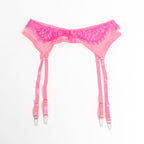 SUBBLIME - 955366 CONJUNTO DE SUTIÃ COM RENDA E LIGAS ROSA E ROXO L/XL