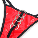 SUBBLIME - 955540 CONJUNTO DE SUTIÃ DE COURO VERMELHO COM ZÍPER DE MALHA L/XL