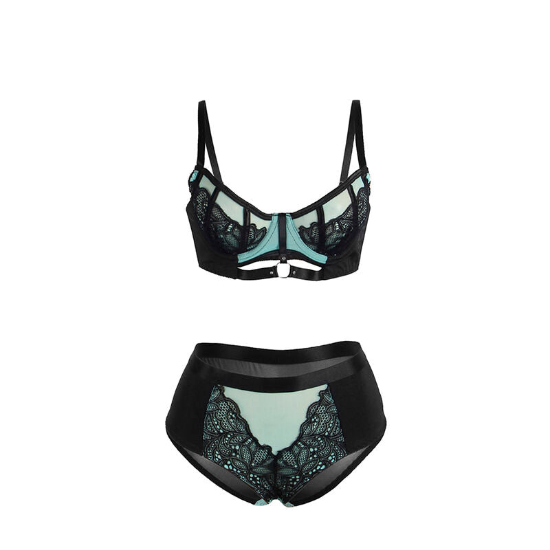 SUBBLIME - 955557 CONJUNTO DE SUTIÃ DE COURO VERDE COM ZÍPER DE MALHA S/M