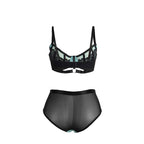 SUBBLIME - 955557 CONJUNTO DE SUTIÃ DE COURO VERDE COM ZÍPER DE MALHA S/M