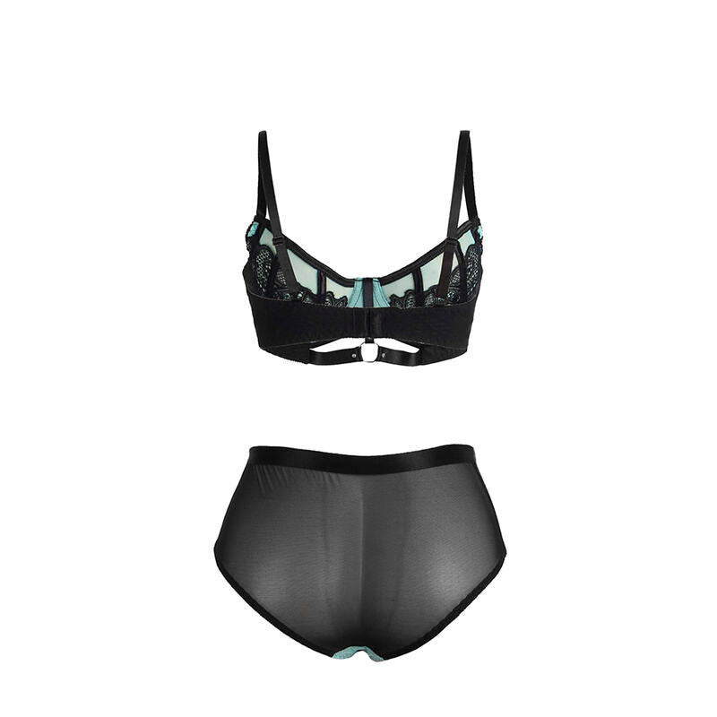 SUBBLIME - 955557 CONJUNTO DE SUTIÃ DE COURO VERDE COM ZÍPER DE MALHA S/M
