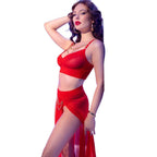 CHILIROSE - CR 4850 CONJUNTO DE TOP E LEGGING VERMELHO COM ACESSÓRIOS DOURADOS S