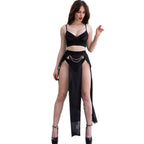 CHILIROSE - CR 4672 SAIA TOP PRETA E TANGA COM CORRENTES DOURADAS L