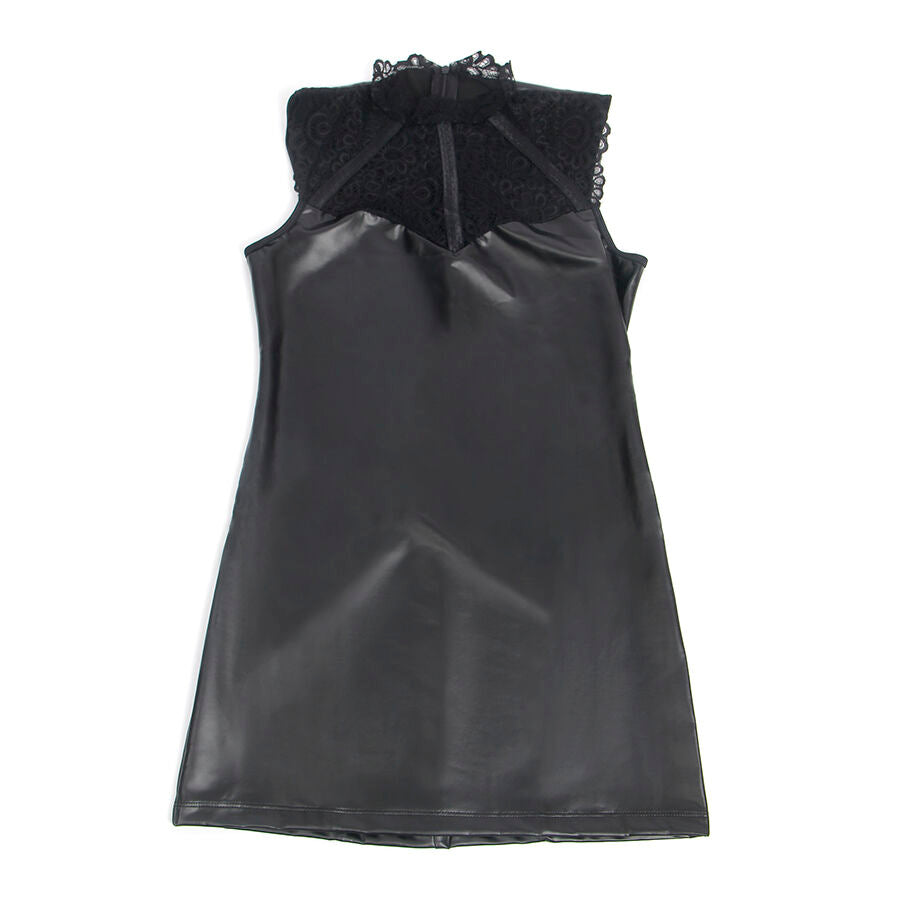 SUBBLIME - 957551 VESTIDO DE COURO COM GOLA DE RENDA PRETO L/XL