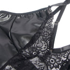SUBBLIME - 957537 VESTIDO DE COURO COM RENDA FLORAL PRETO L/XL