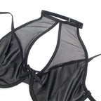 SUBBLIME - 957599 CONJUNTO DE SUTIÃ E SAIA DE COURO PRETO L/XL