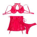 SUBBLIME - 957612 CONJUNTO DE SUTIÃ E SAIA DE COURO VERMELHO L/XL