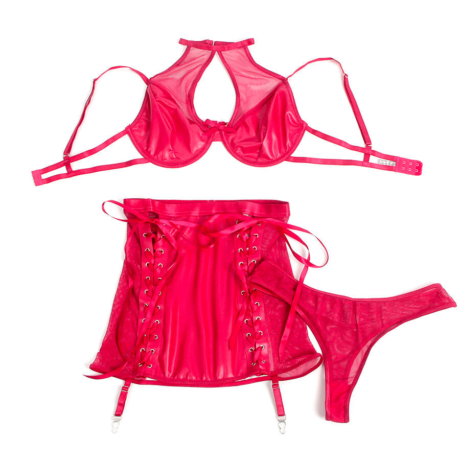 SUBBLIME - 957612 CONJUNTO DE SUTIÃ E SAIA DE COURO VERMELHO L/XL