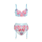 SUBBLIME - 957650 CONJUNTO DE SUTIÃ E CINTO-LIGA COM BORDADO DE FLORES ROSA L/XL