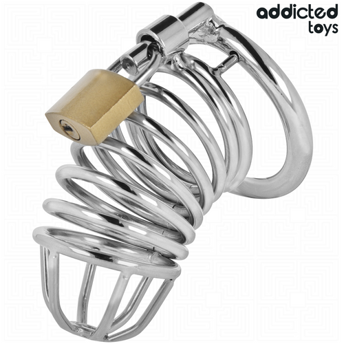 ADDICTED TOYS LOCKED - GAIOLA DE PÊNIS DE METAL COM CÉLULA DE FERRO TAMANHO M