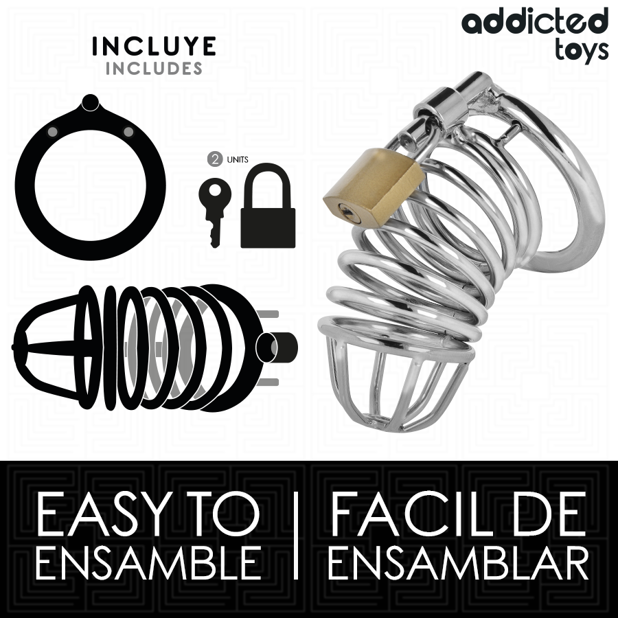 ADDICTED TOYS LOCKED - GAIOLA DE PÊNIS DE METAL COM CÉLULA DE FERRO TAMANHO M