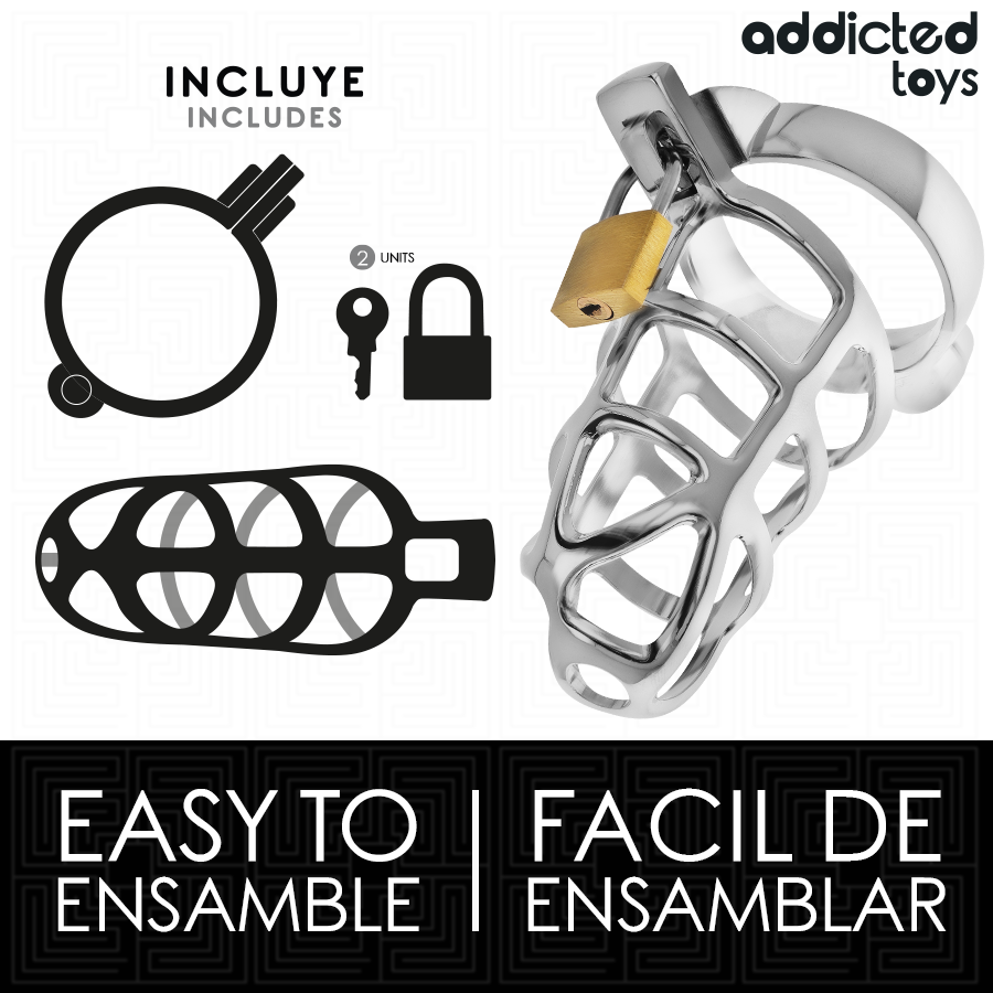 ADDICTED TOYS LOCKED - GAIOLA DE PÊNIS DE METAL COM TRAVA DE PRATA TAMANHO S
