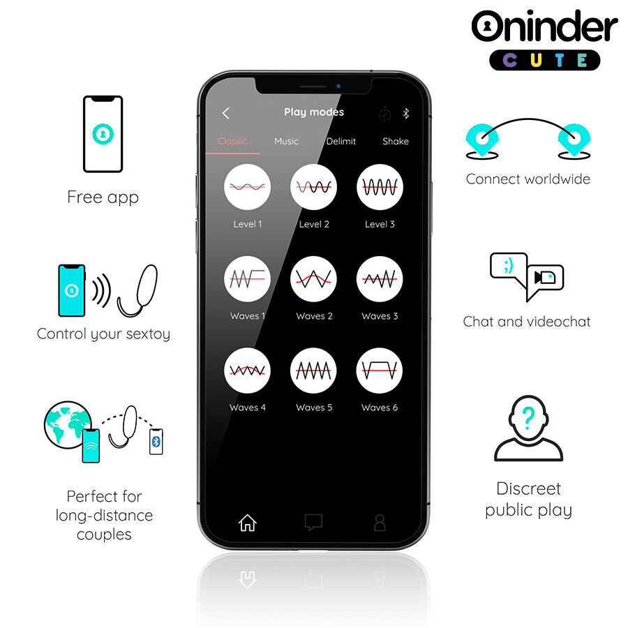 ONINDER CUTE - OVO VIBRATÓRIO PARA PRAZER E AMOR - GEMAS DE SILICONE GIRATÓRIAS - APLICATIVO GRATUITO GLOBAL