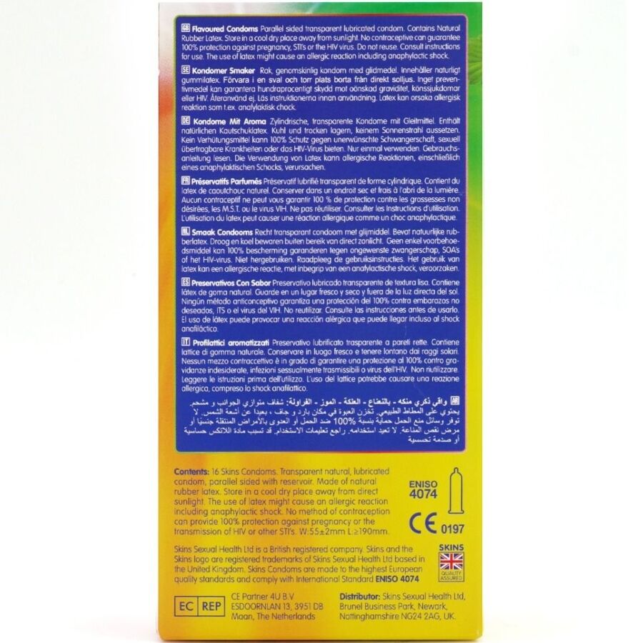 SKINS - PRESERVATIVOS PREMIUM MULTI SABORES PACOTE COM 16