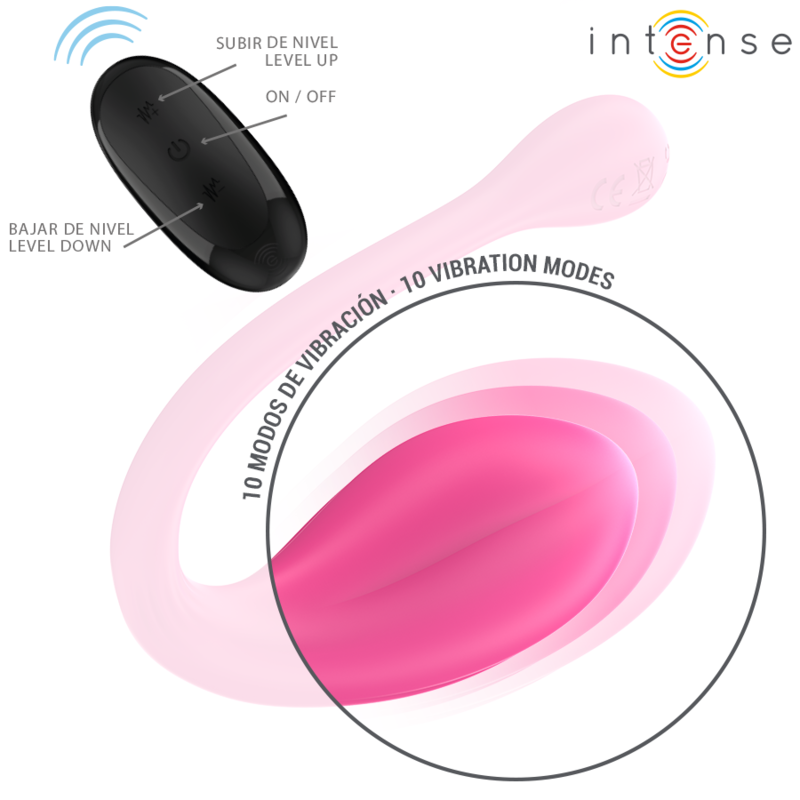 INTENSE - VIBRADOR JANICE U DUPLA ESTIMULAÇÃO 10 VIBRAÇÕES ROSA CONTROLE REMOTO