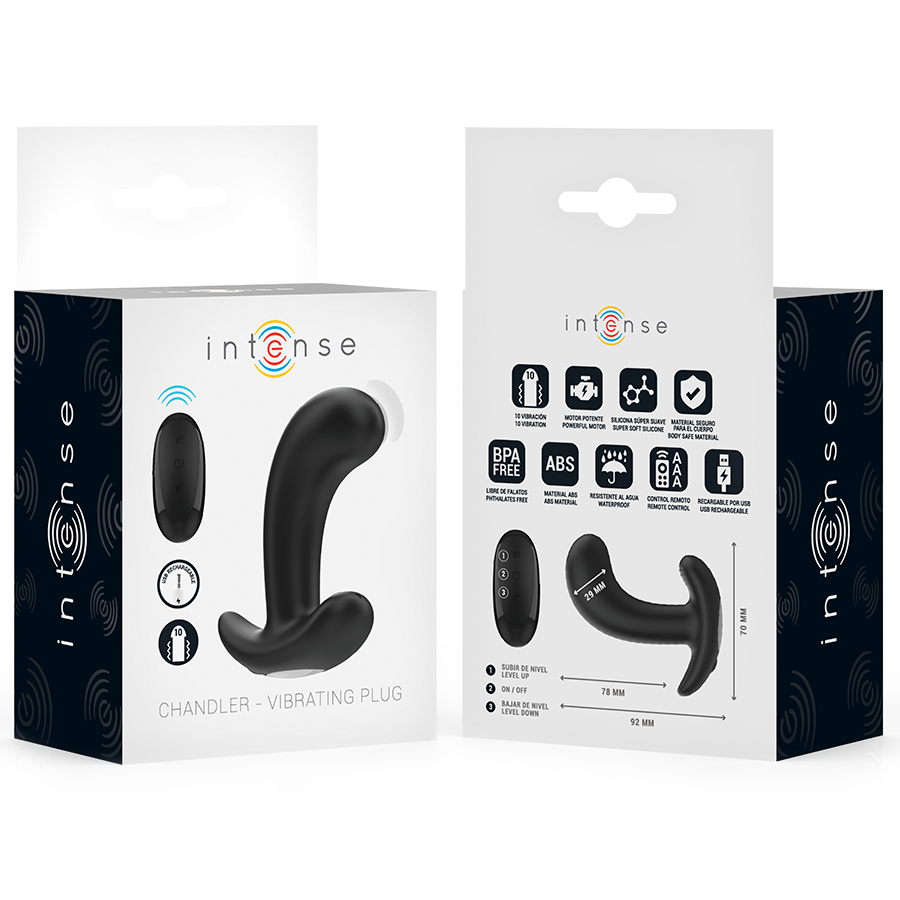 INTENSE - CHANDLER ANAL PLUG 10 VIBRAÇÕES PRETO CONTROLE REMOTO