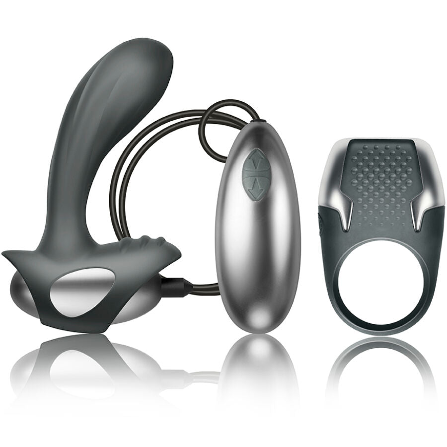CLIMAXIMUM - KIT EXCITE ANEL PARA PÉNIS + MASSAGEADOR DE PRÓSTATA COM FIO