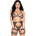 LEG AVENUE - 89362 CONJUNTO TOP + TANGA + LIGA + ALGEMAS PRETO - TAMANHO ÚNICO