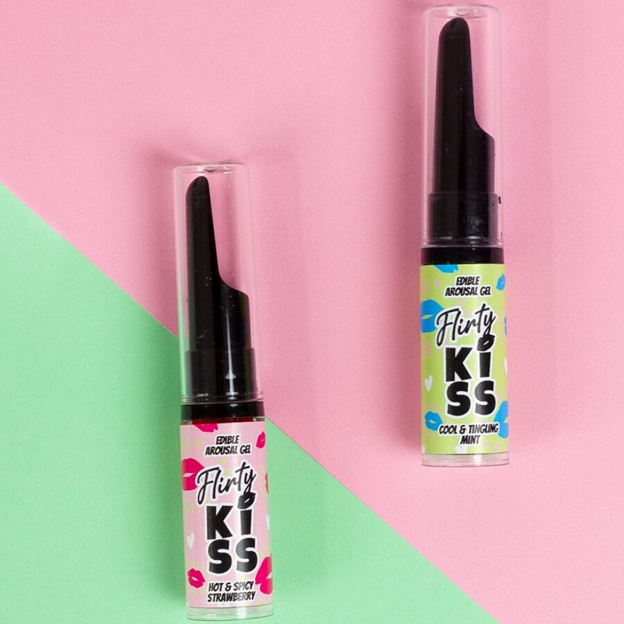 SECRETPLAY - GÉIS PARA BEIJOS FLERTANTES COM EFEITOS DE SEXO ORAL MORANGO E HORTELÃ 2 x 8 GR