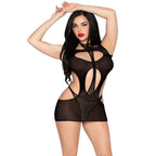 LEG AVENUE - 81680 MINI VESTIDO OPACO E TEDDY DE ALÇAS PRETO - TAMANHO ÚNICO