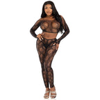 LEG AVENUE - 89373 TOP CROPPED COM ESTAMPA DE PYTHON E MEIA-CALÇA SEM PÉ PRETA - TAMANHO ÚNICO