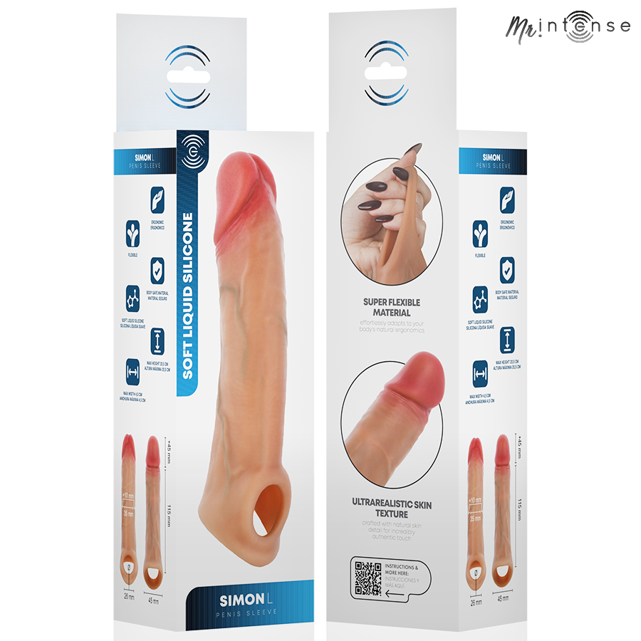 MR INTENSE - CAPA DE SILICONE PARA PÊNIS SIMON L 16 CM -Ø- 4,5 CM