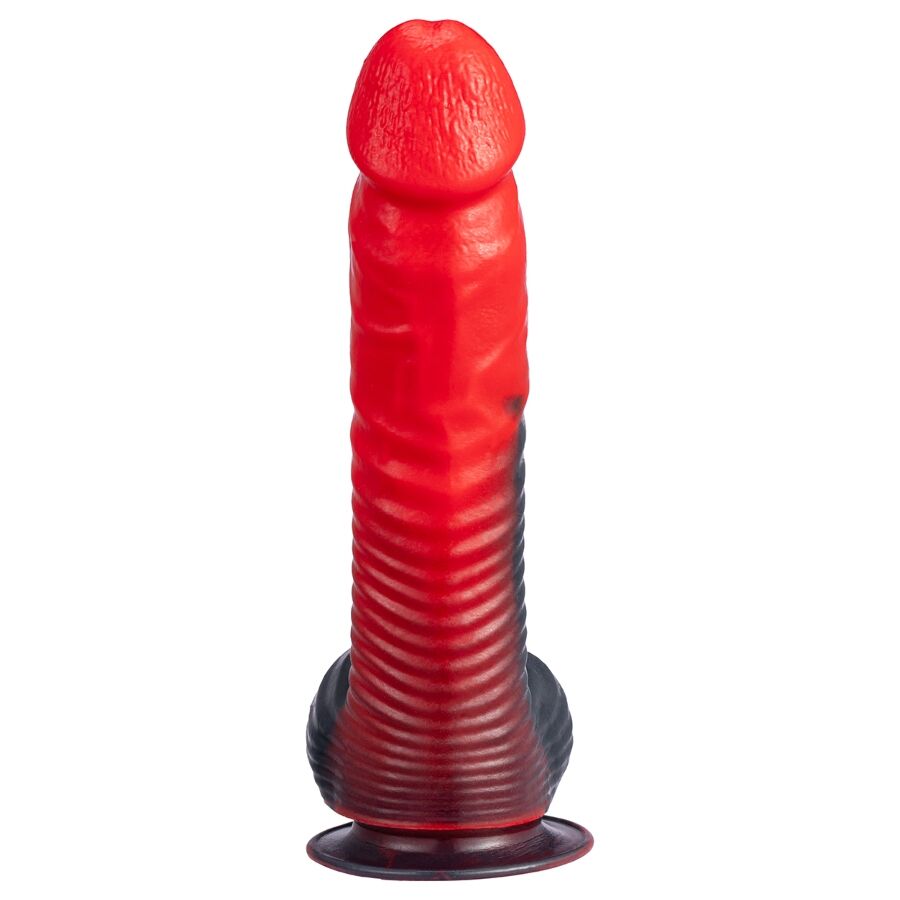 SILEXD - DEVIL DILDO FANTASIA DE SILICONE LÍQUIDO TERMOREATIVO VERMELHO E PRETO 20,3 CM