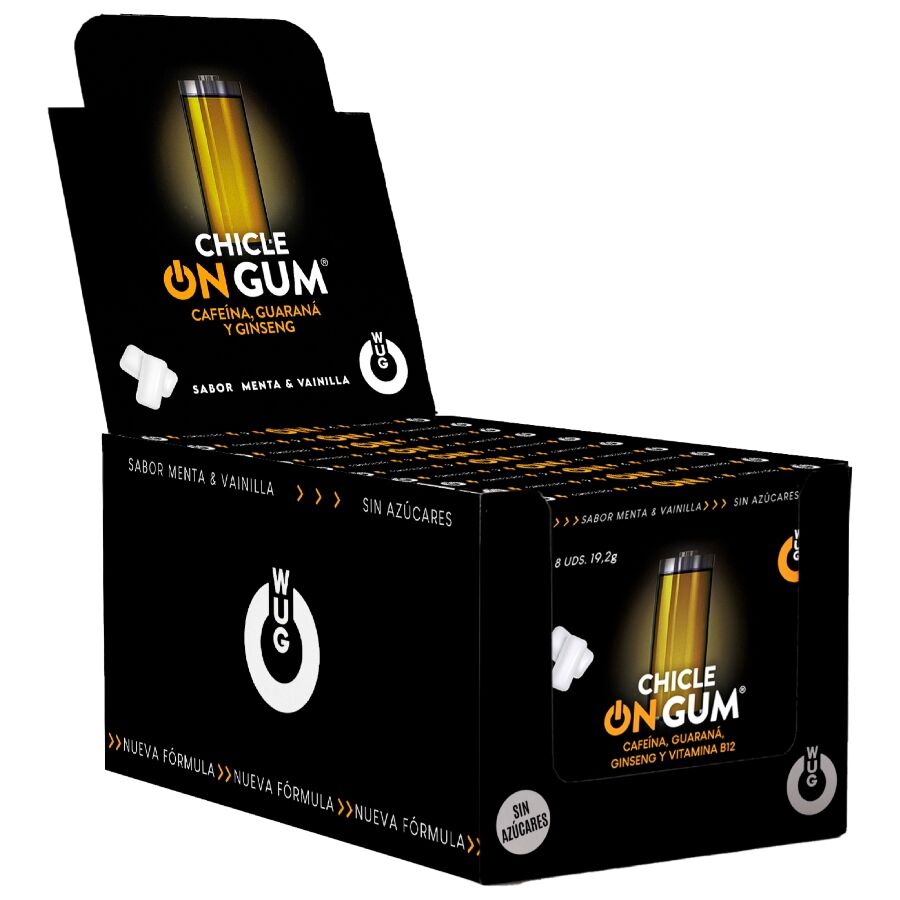 WUG GUM - ON COM CAFEÍNA, GINSENG E GUARANÁ | EXPOSITOR 12 X 8 UNIDADES