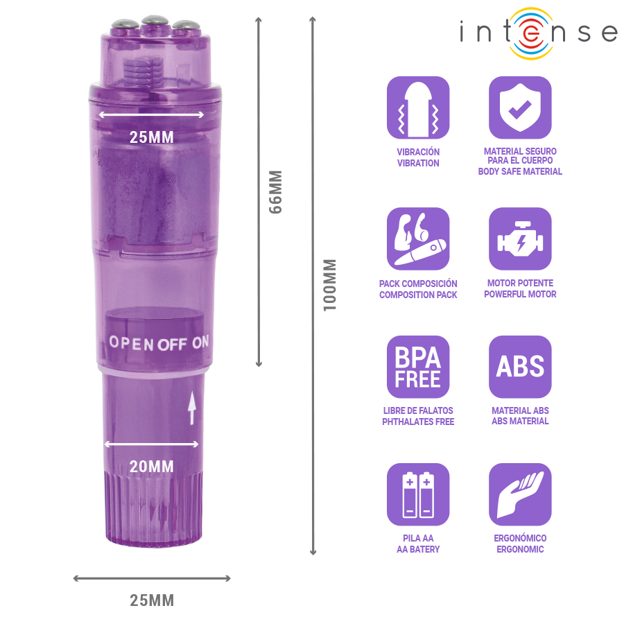 INTENSE - MINI MASSAGEADOR KURT COM 4 CABEÇAS INTERCAMBIÁVEIS ROXO