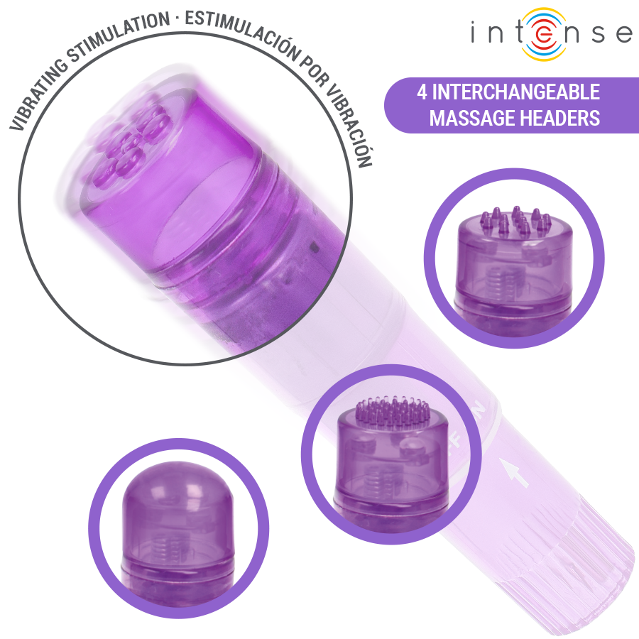 INTENSE - MINI MASSAGEADOR KURT COM 4 CABEÇAS INTERCAMBIÁVEIS ROXO