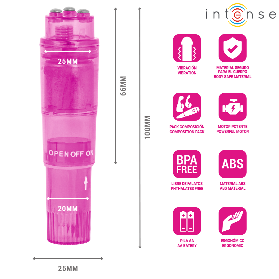 INTENSE - MINI MASSAGEADOR KURT COM 4 CABEÇAS INTERCAMBIÁVEIS ROSA