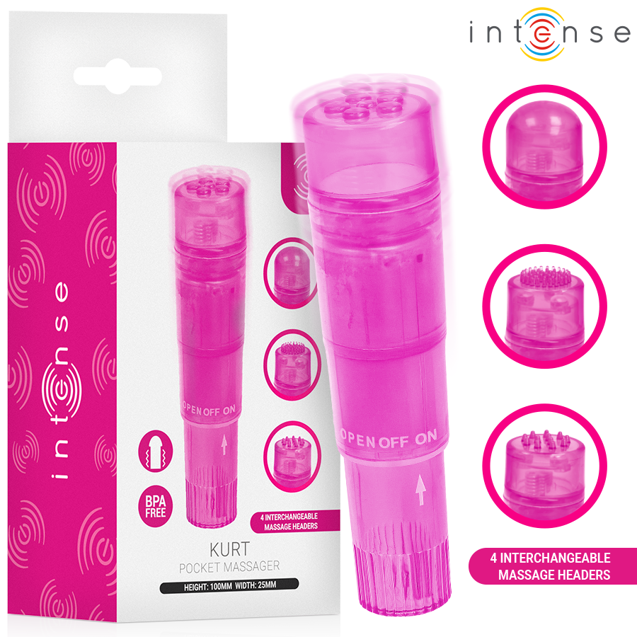 INTENSE - MINI MASSAGEADOR KURT COM 4 CABEÇAS INTERCAMBIÁVEIS ROSA