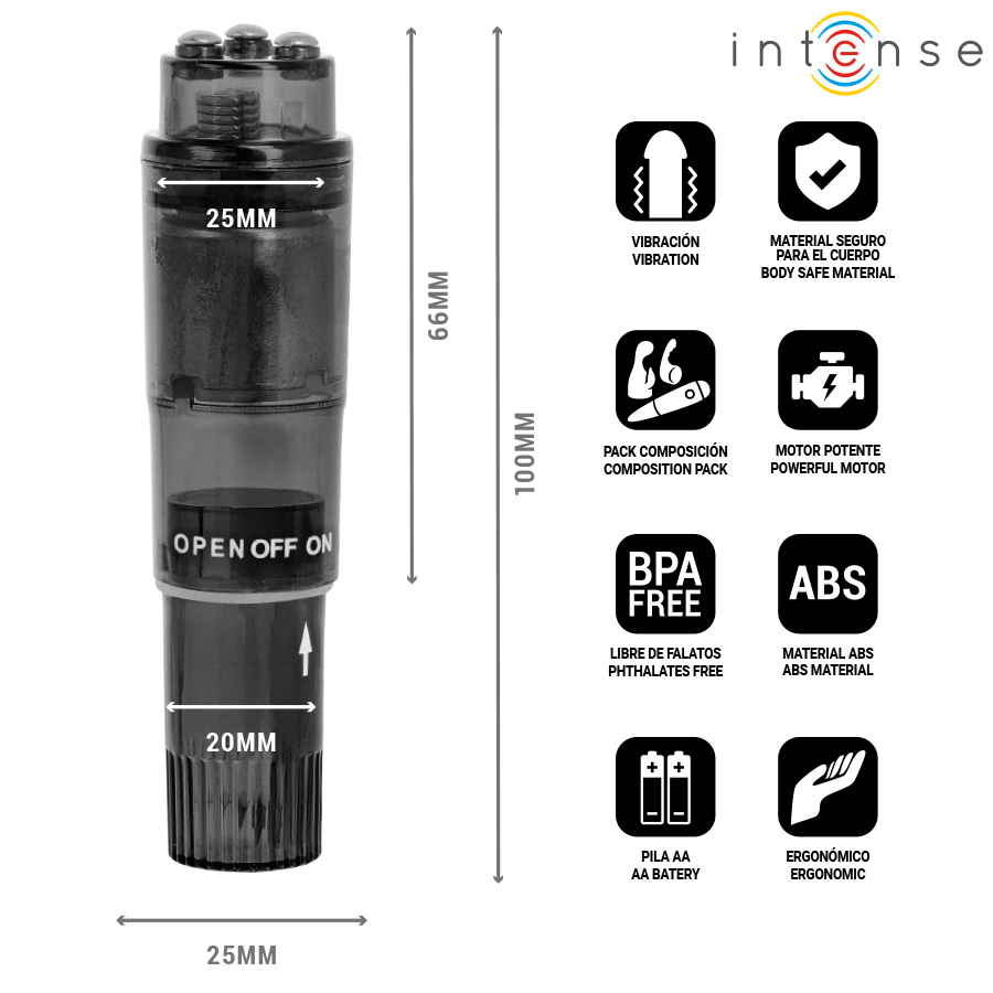 INTENSE - MINI MASSAGEADOR KURT COM 4 CABEÇAS INTERCAMBIÁVEIS PRETO