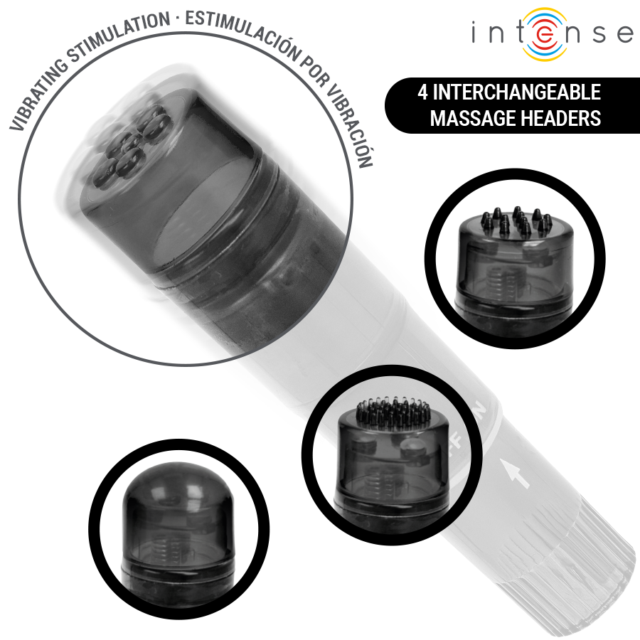 INTENSE - MINI MASSAGEADOR KURT COM 4 CABEÇAS INTERCAMBIÁVEIS PRETO