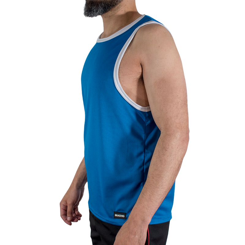 MACHO - CMV002 CAMISETA AZUL DE GINÁSTICA TAMANHO L/XL