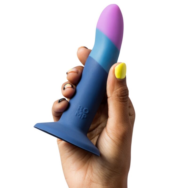 ROMP - PICCOLO DILDO DE SILICONE COM VENTOSA TRICOLORIDA 14 CM
