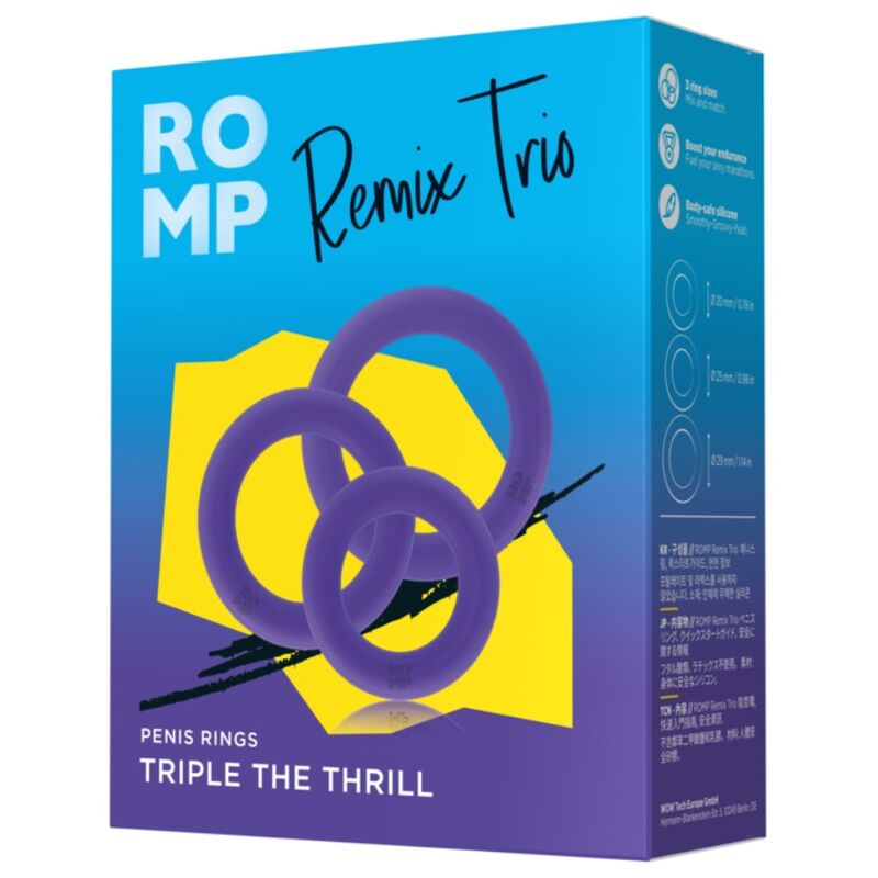 ROMP - REMIX TRIO CONJUNTO DE 3 ANÉIS PENIANOS DE SILICONE ROXOS