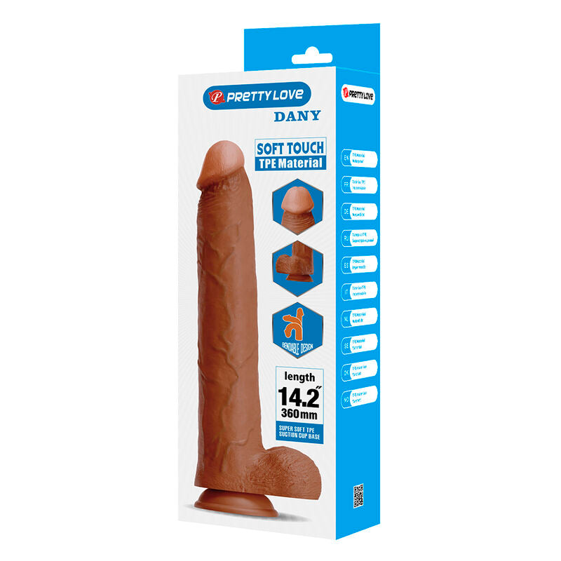 PRETTY LOVE - DANY DILDO FLEXÍVEL REALISTA COM VENTOSA 36 CM -Ø- 5,6 CM MARROM