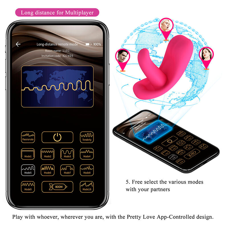 PRETTY LOVE - MASSAGEADOR HAZELYNN COM 12 FUNÇÕES E CONTROLE POR APLICATIVO (ROSA)