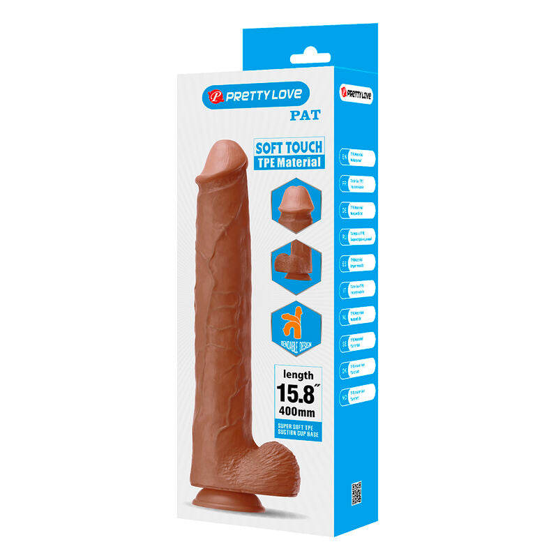 PRETTY LOVE - PAT DILDO FLEXÍVEL REALISTA COM VENTOSA 40 CM -Ø- 6 CM MARROM